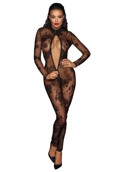 Длинный комбинезон из кружева с молнией Long tulle overall with 3 way zipper (Размер: M) (Цвет: черный)