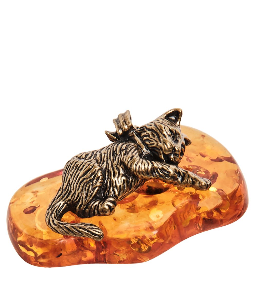 Народные промыслы AM-1037 Фигурка «Кот с любовью» (латунь, янтарь)