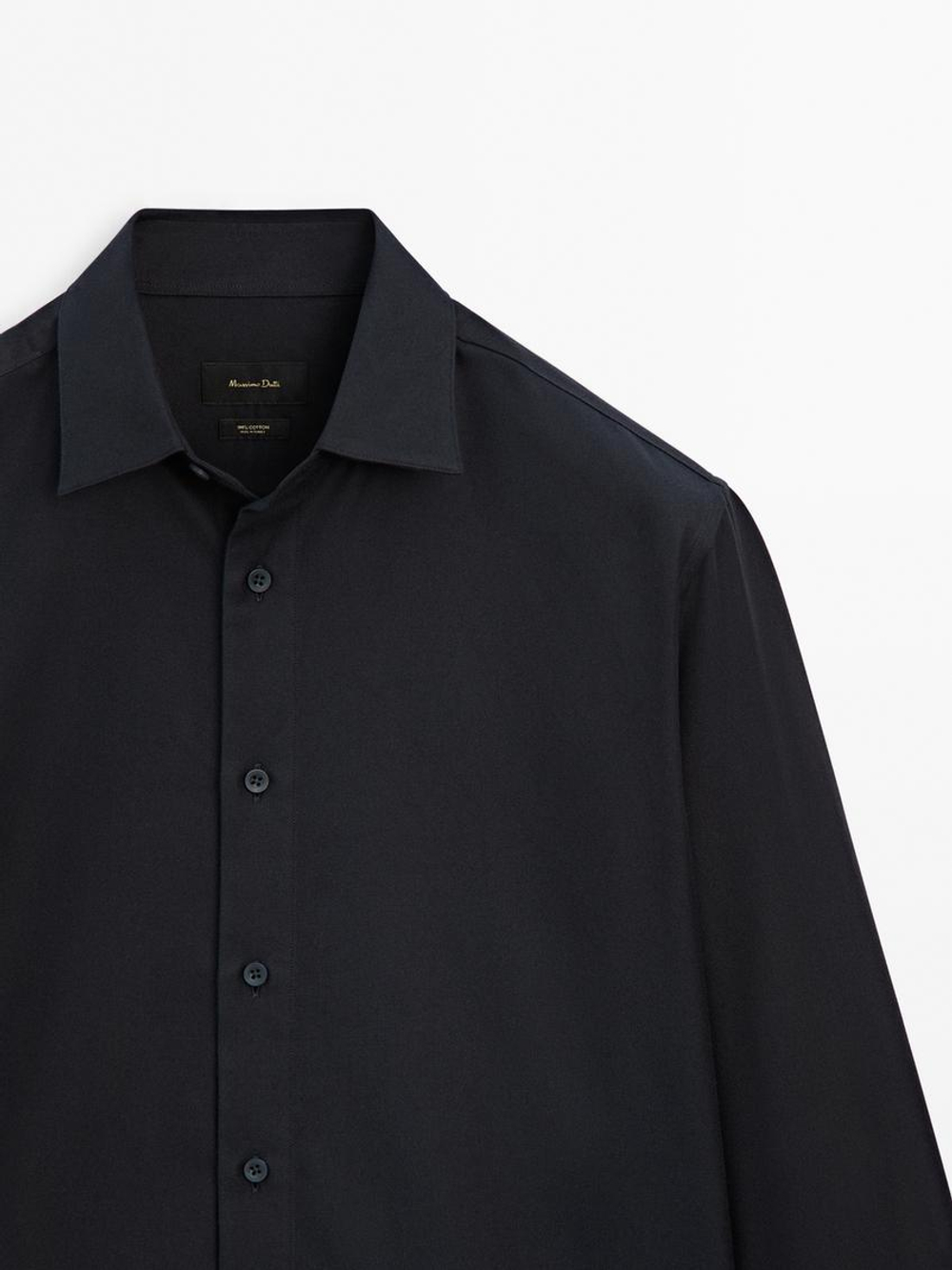 Massimo Dutti Рубашка из 100% хлопкового твила, темно-синий