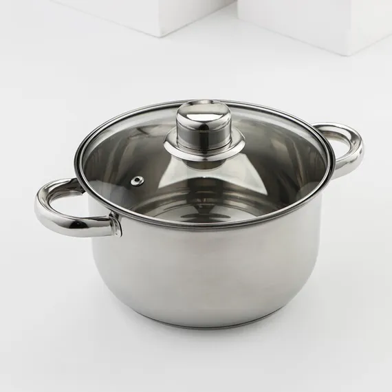 Набор Доляна «Классика», 8 предметов: ковш 1,5 л, 2 кастрюли 2/3 л, сковорода d=24 см, 4 крышки, стенки 0,3 мм, дно 5 мм