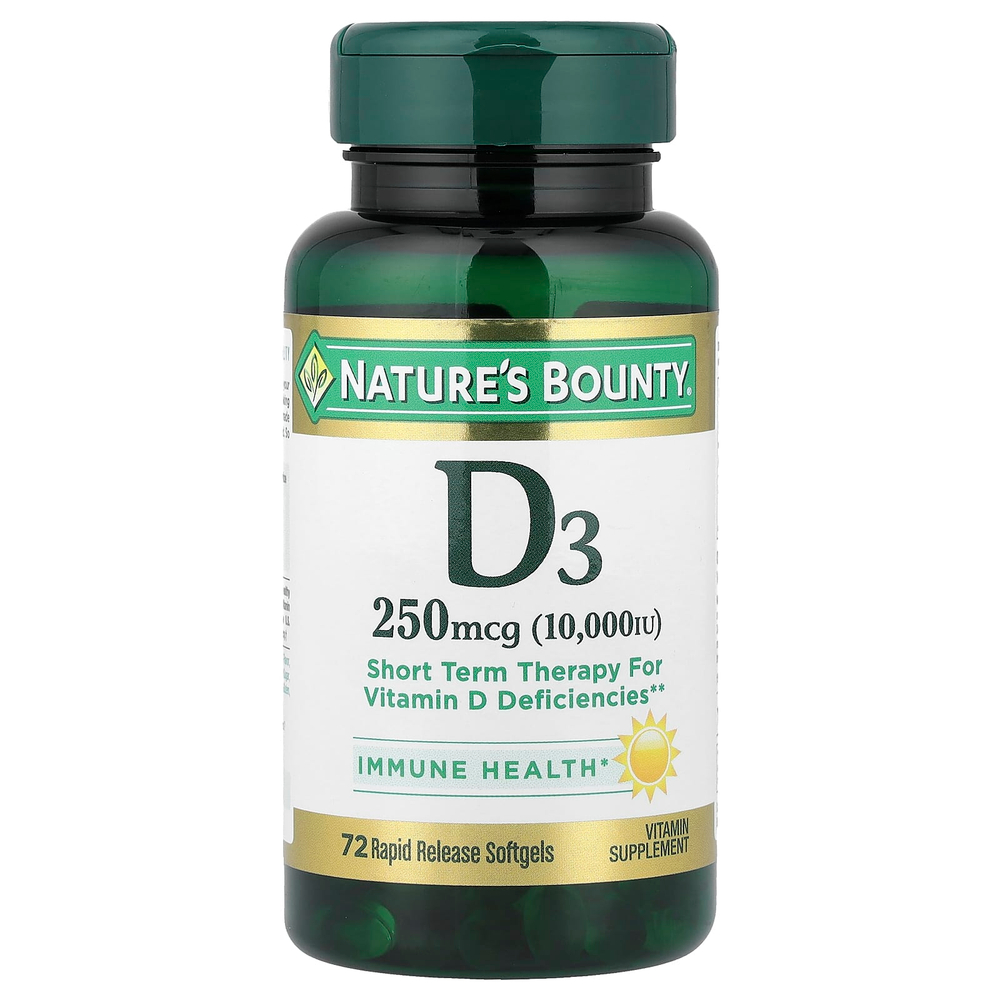 Nature's Bounty, D3, 250 мкг (10000 МЕ), 72 мягких капсул быстрого действия