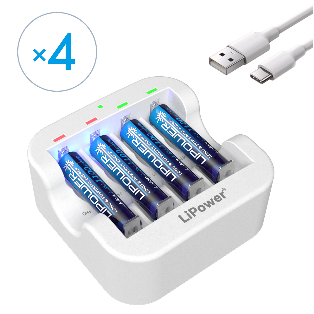 Аккумулятор LIPOWER AAA, Li-Ion, v.24/01, 1.5V, 1100 mWh, 4 шт., перезаряжаемые (Зарядное устройство в комплекте)