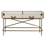 Консольный стол 3271 из шпона ореха и светло-серой ткани