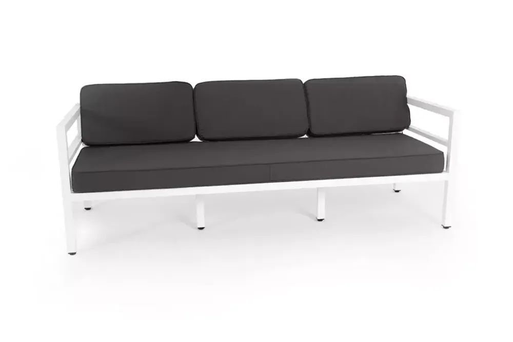 "Эстелья" диван 3-местный, каркас алюминий белый муар, ткань темно-серая 027