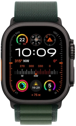 Умные часы Apple Watch Ultra 2 (2024) GPS+Cellular 49mm (MX4U3), Black Titanium ремешок "Dark Green Alpine Loop"
