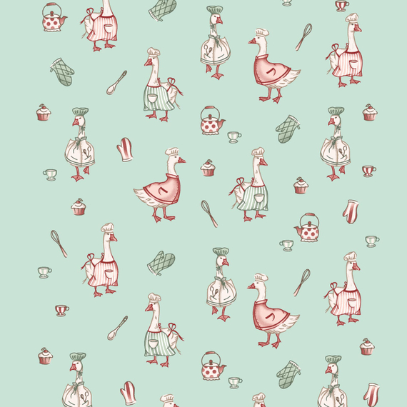 Вафельное полотно "Гуси" | ш.50 см | 170 г/м² | хлопок-100%