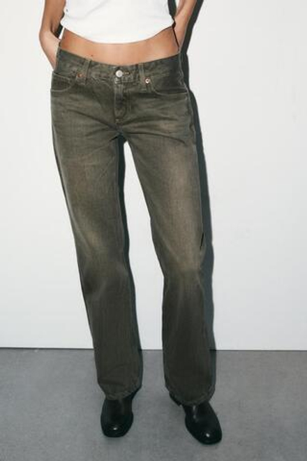 ZARA ДЖИНСЫ TRF WIDE LEG С НИЗКОЙ ПОСАДКОЙ, СВЕТЛЫЙ ХАКИ