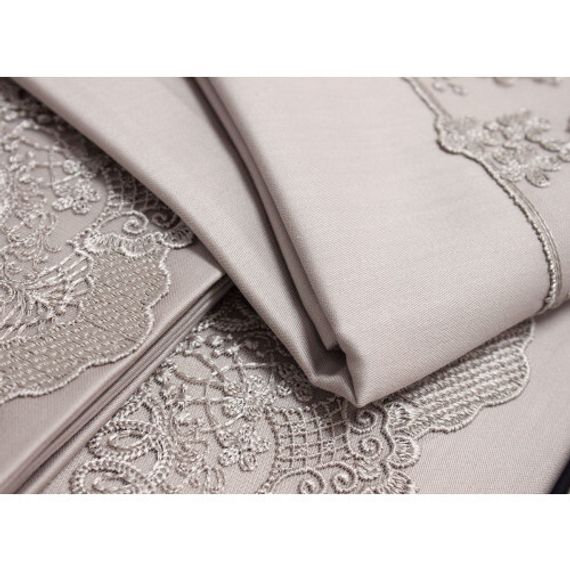 Постельное белье Regina (коричневое) с кружевом  deluxe TIVOLYO HOME Турция