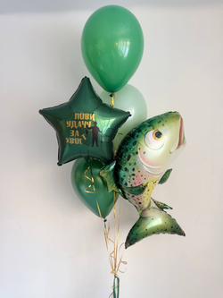 Воздушные гелиевые шары для рыбака зеленый/золото №4726