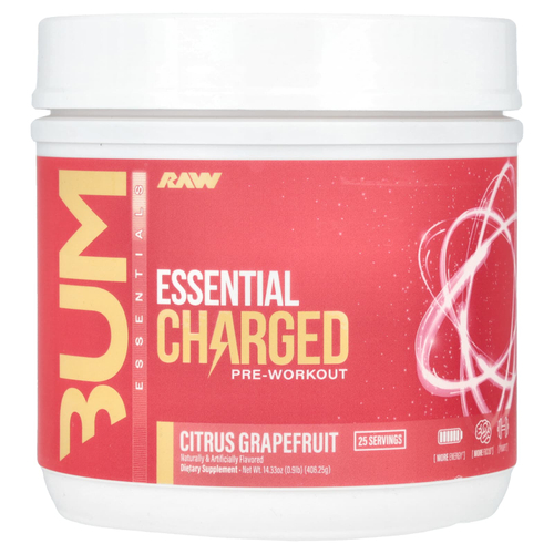 Raw Nutrition, Bum Essentials, Essential Charged перед тренировкой, цитрусовый и грейпфрут, 406,25 г (14,33 унции)