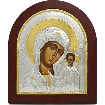 Икона Богородицы Казанская в серебряном окладе. 20 х 25 см.