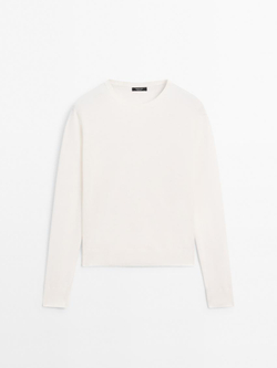 Massimo Dutti Свитер из смесовой шерсти с круглым вырезом, кремовый