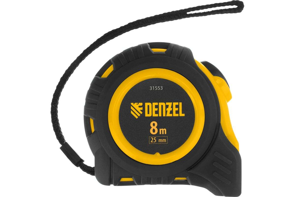 Рулетка Denzel 8 м, 25 мм, обрезиненный корпус, автоматическая фиксация 31553