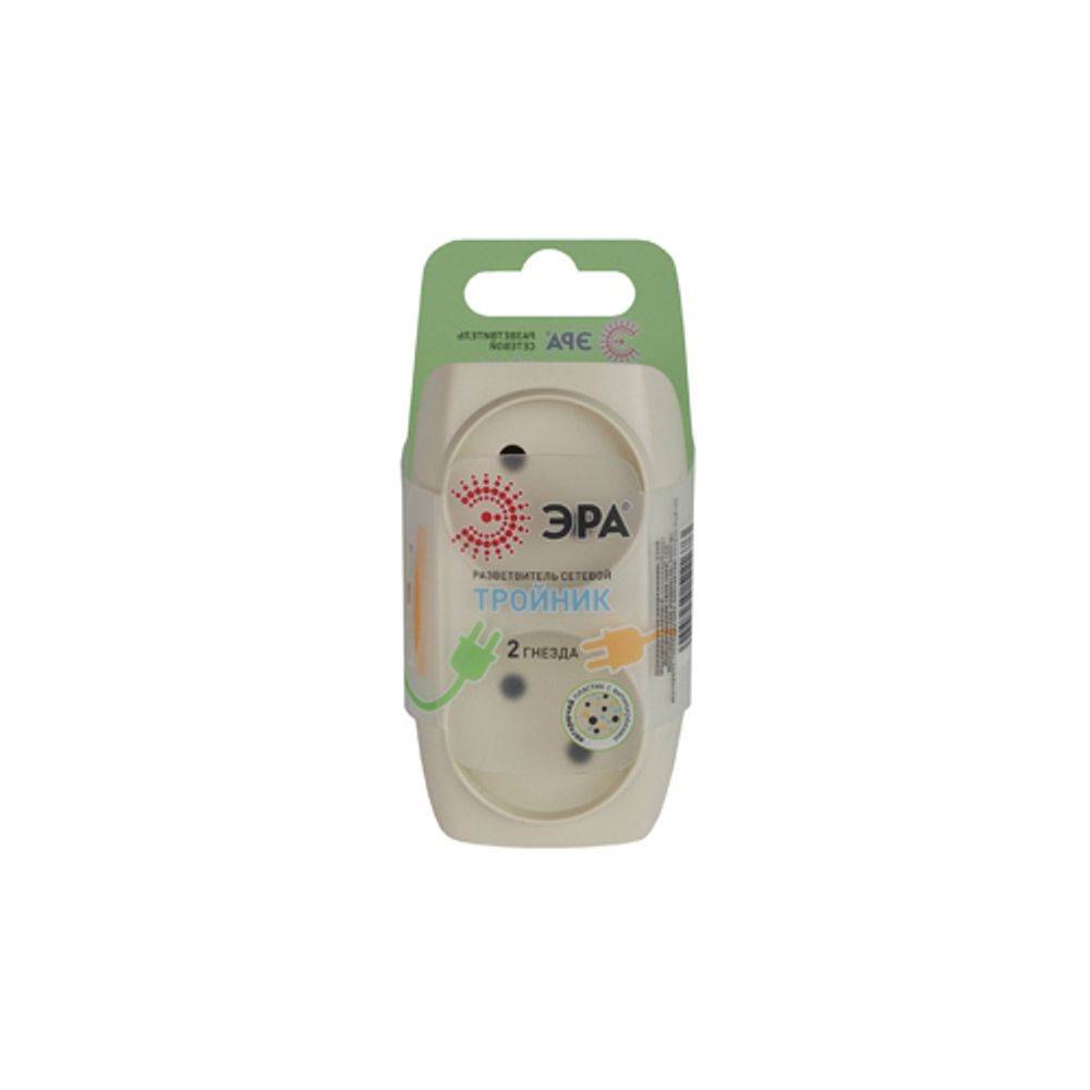 Разветвитель электрический ЭРА SP-2-I на 2 розетки без заземления 16А слоновая кость