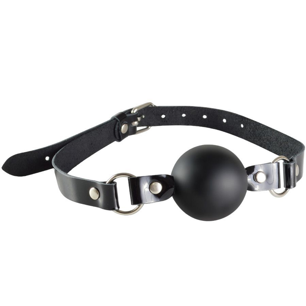 Черный кляп-шар Грация на лаковых кожаных ремешках (Цвет: черный)