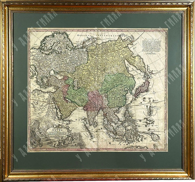 Гоманн Иоганн Баптист. Карта Азии. XVIII век. Гравюра с подрисовкой. Нюрнберг, Германия.
