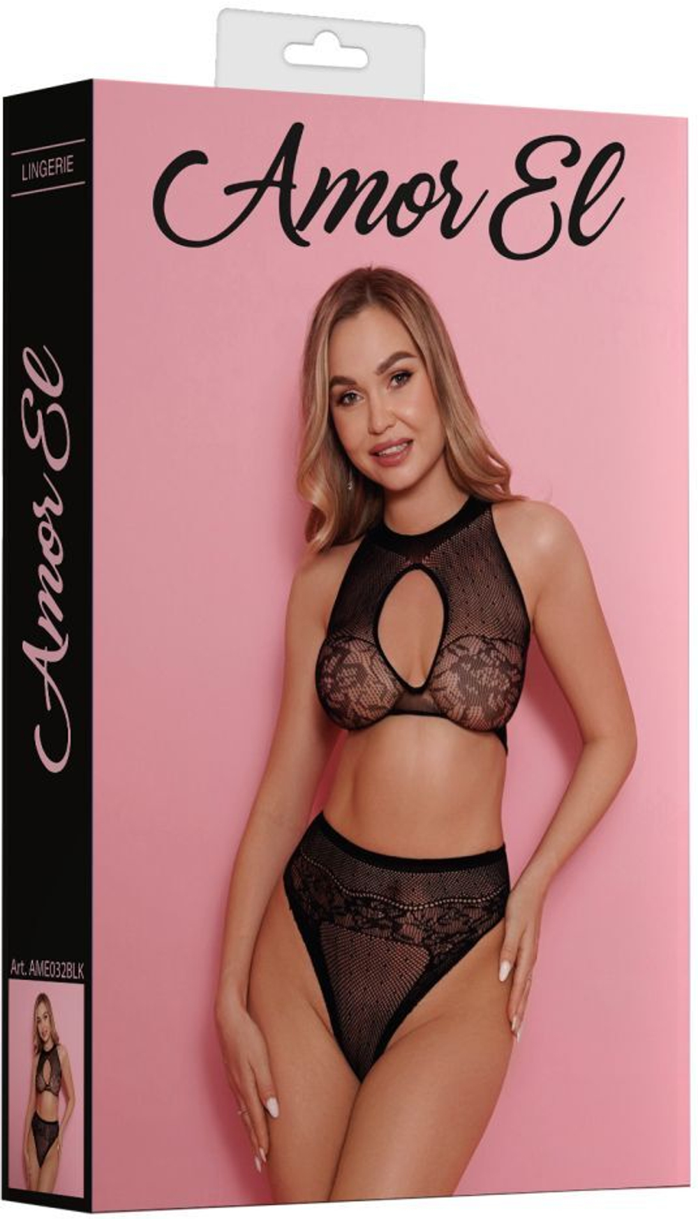 Сетчатый комплект: лиф и трусики с высокой посадкой (Размер: S-M-L) (Цвет: черный)