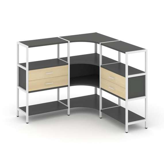 Shelf System Трехсекционный угловой стеллаж трехярусный с ящиками SN.STMU-331 Антрацит/Акация Лорка/