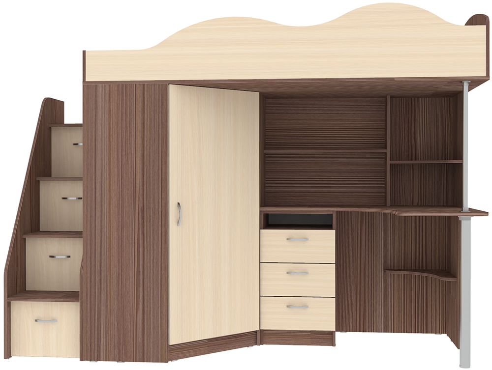 Кровать-чердак КарИВи Пионер Бодего Темный  Дуб Молочный