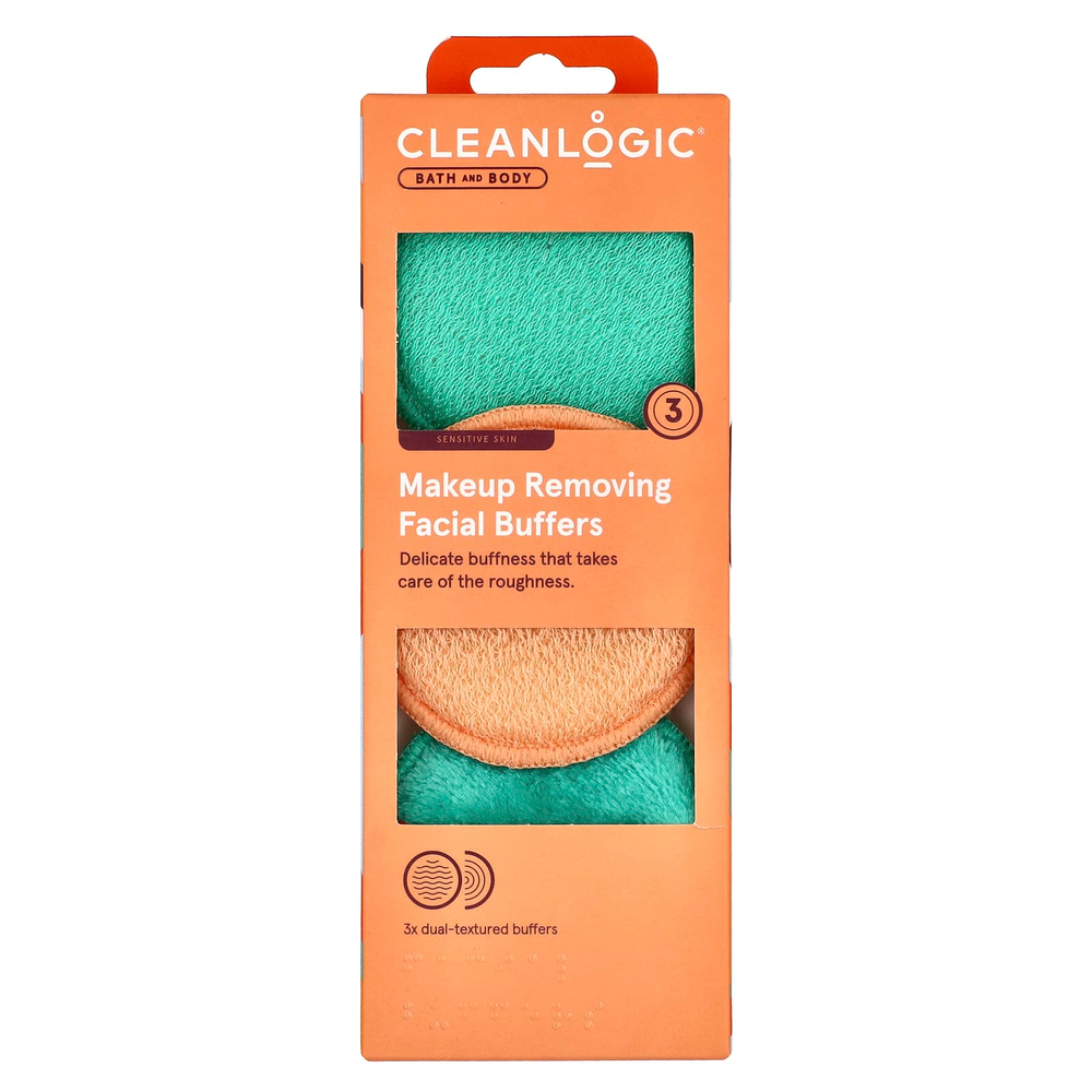 Cleanlogic, Средства для ванны и тела, буферы для снятия макияжа, 3 буфера с двойной текстурой