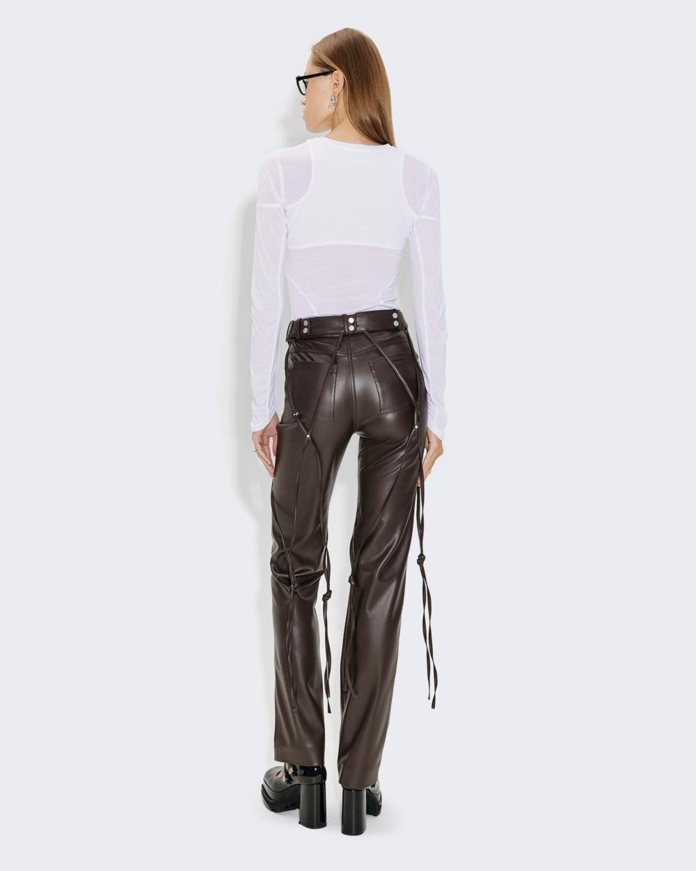 BROWN V-LEATHER TROUSERS WITH STRAPS