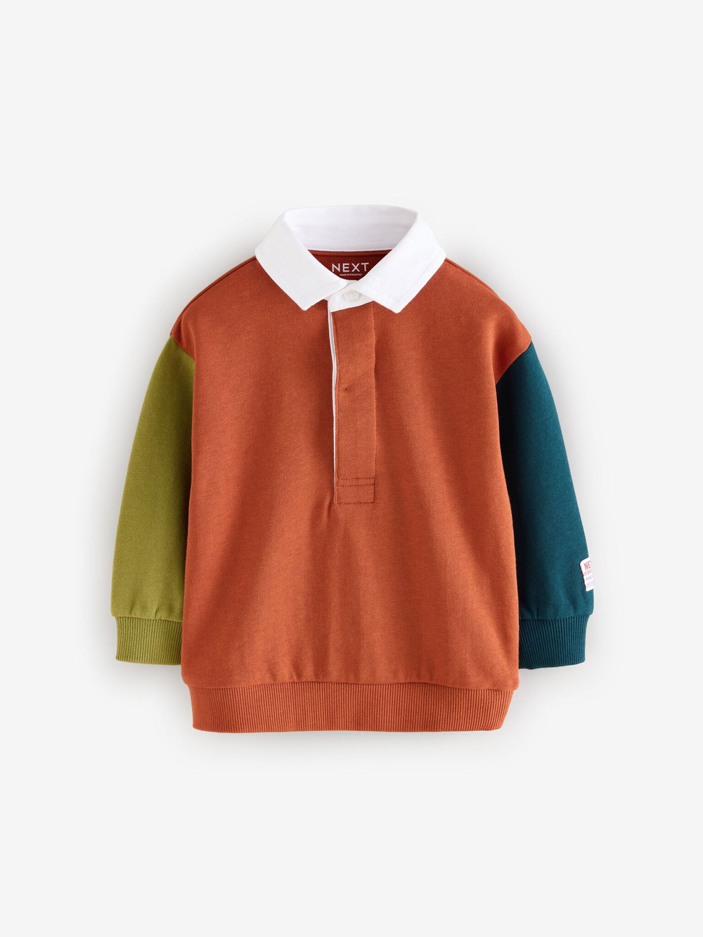 Толстовка с воторником для мальчика Next B27-983, Кирпичный, Салатовый, Синий