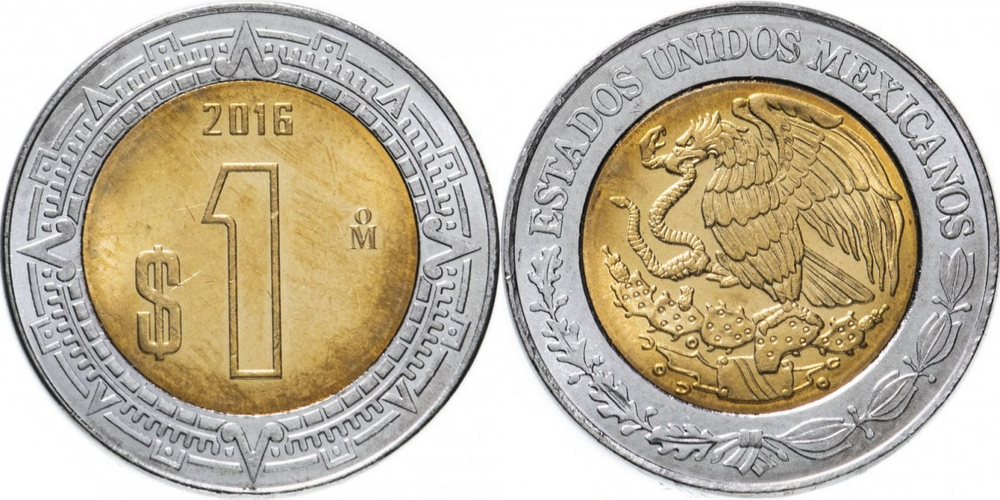 Мексика 1 песо, 1996-2024 Орёл UNC