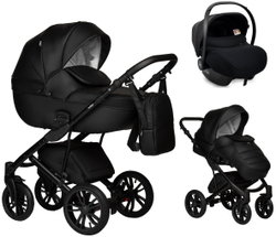 Детская коляска Indigo Mio Eco 3 в 1 с автокреслом Avionaut Cosmo 01 черная кожа