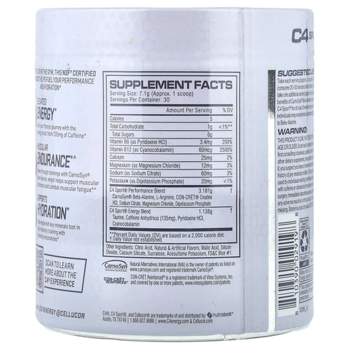 C4 / Cellucor, C4 Sport, предтренировочный, голубая малина,  213 г (7.5 унций)