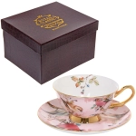 Чайная пара «Royal classic» (кружка 200мл+блюдце) Пейзаж розовый птицы, в подарочной коробке