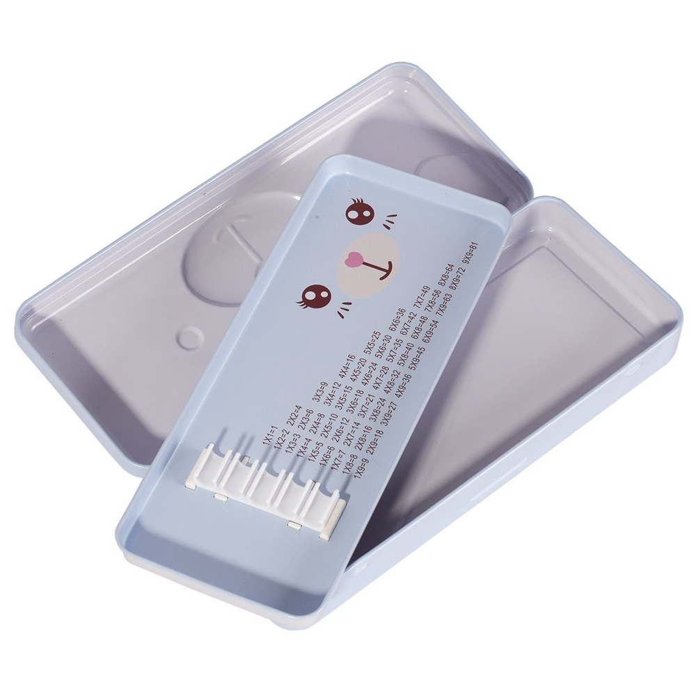 Пенал металлический 2 отделения Alingar, таблица умножения, органайзер, 100 х 220 мм, "Мишка с бантиком", голубой