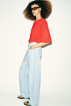 ZARA ДЖИНСЫ Z1975 STRAIGHT С ВЫСОКОЙ ПОСАДКОЙ И ШИРОКИМ ПОЯСОМ, ГОЛУБОЙ