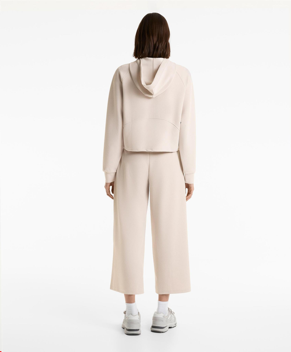 Oysho Толстовка с капюшоном в рубчик, бежевый