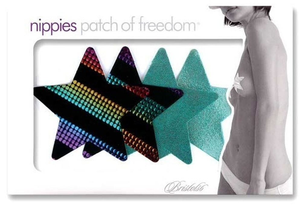 Комплект из 1 пары голубых пэстис-звездочек и 1 пары неоновых пэстис-звездочек в полоску