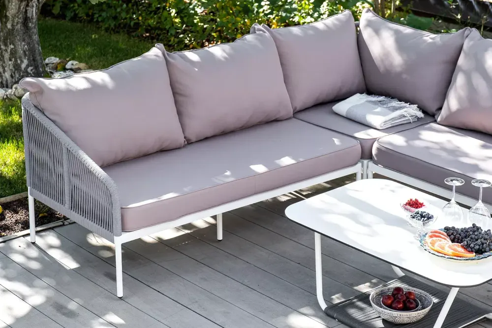 "Канны" модульная угловая лаунж-зона из роупа (веревки), цвет светло-серый