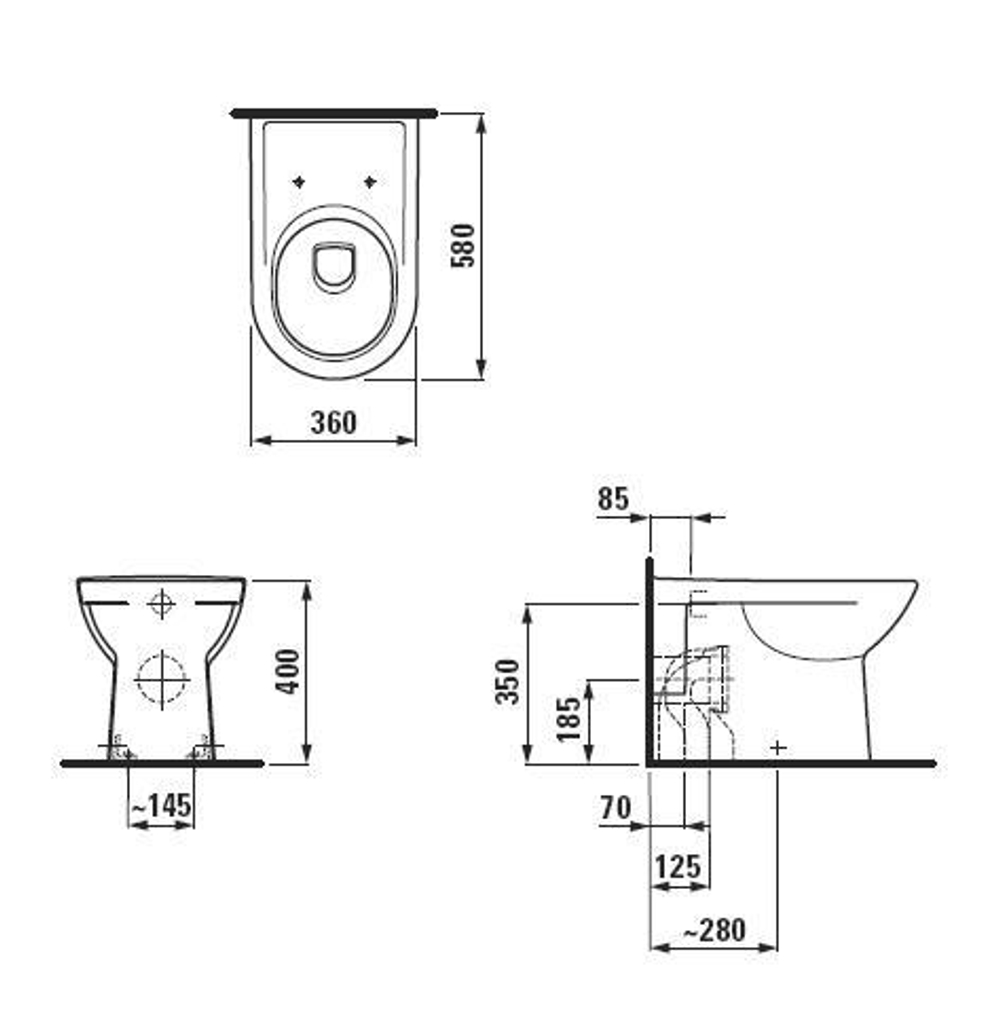 Унитаз приставной Laufen Pro 8.2295.1.000.000.1 схема