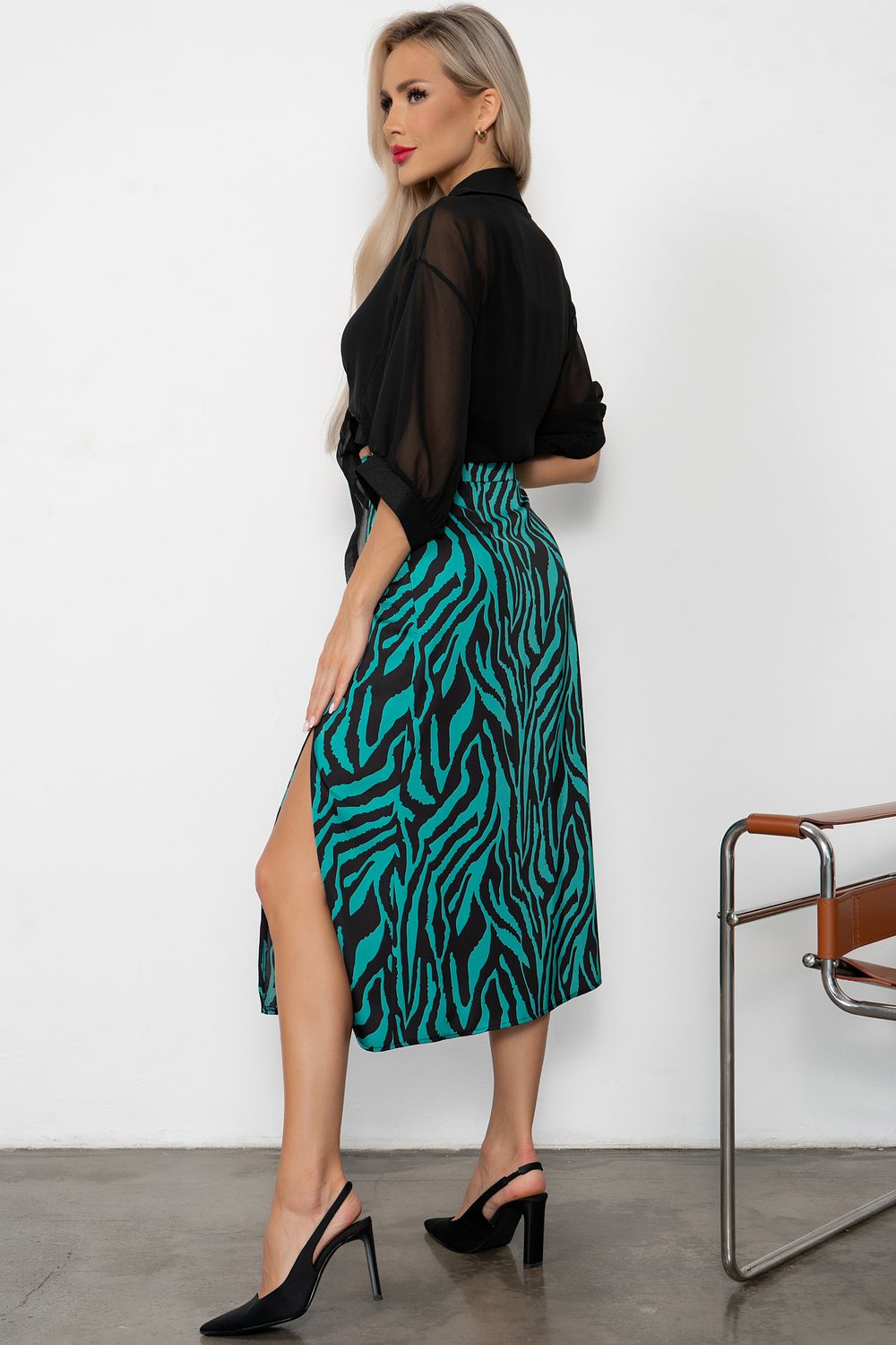 Юбка с разрезом (черный/зеленый) Юб11-20/6 Nikol