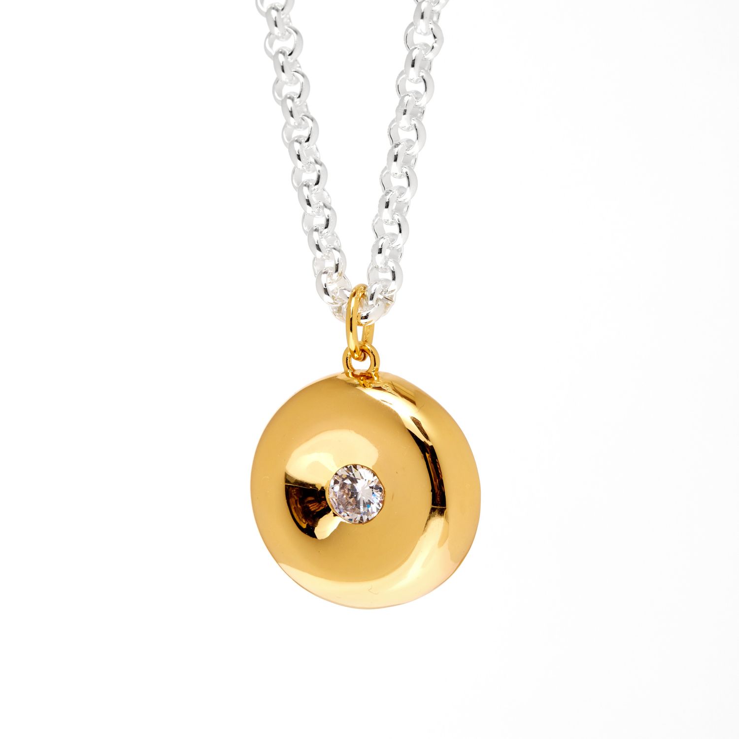 Колье Silver Chain Necklace Whith A Gold Crystal Charm