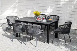 "Венето" обеденный стол из HPL 160х80см, цвет "серый гранит", каркас черный