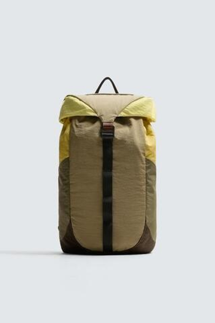 ZARA РЮКЗАК ИЗ ТЕХНИЧЕСКОЙ ТКАНИ С КОЖАНЫМИ ДЕТАЛЯМИ, РАЗНОЦВЕТНЫЙ