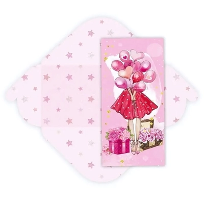 Конверт для денег стандарт «Девушка с шариками» без надписи