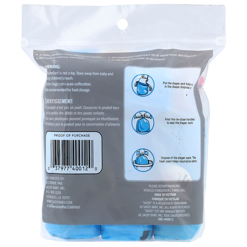 Sassy, Одноразовые мешки для подгузников, 100 мешков, рулоны по 4–25 штук