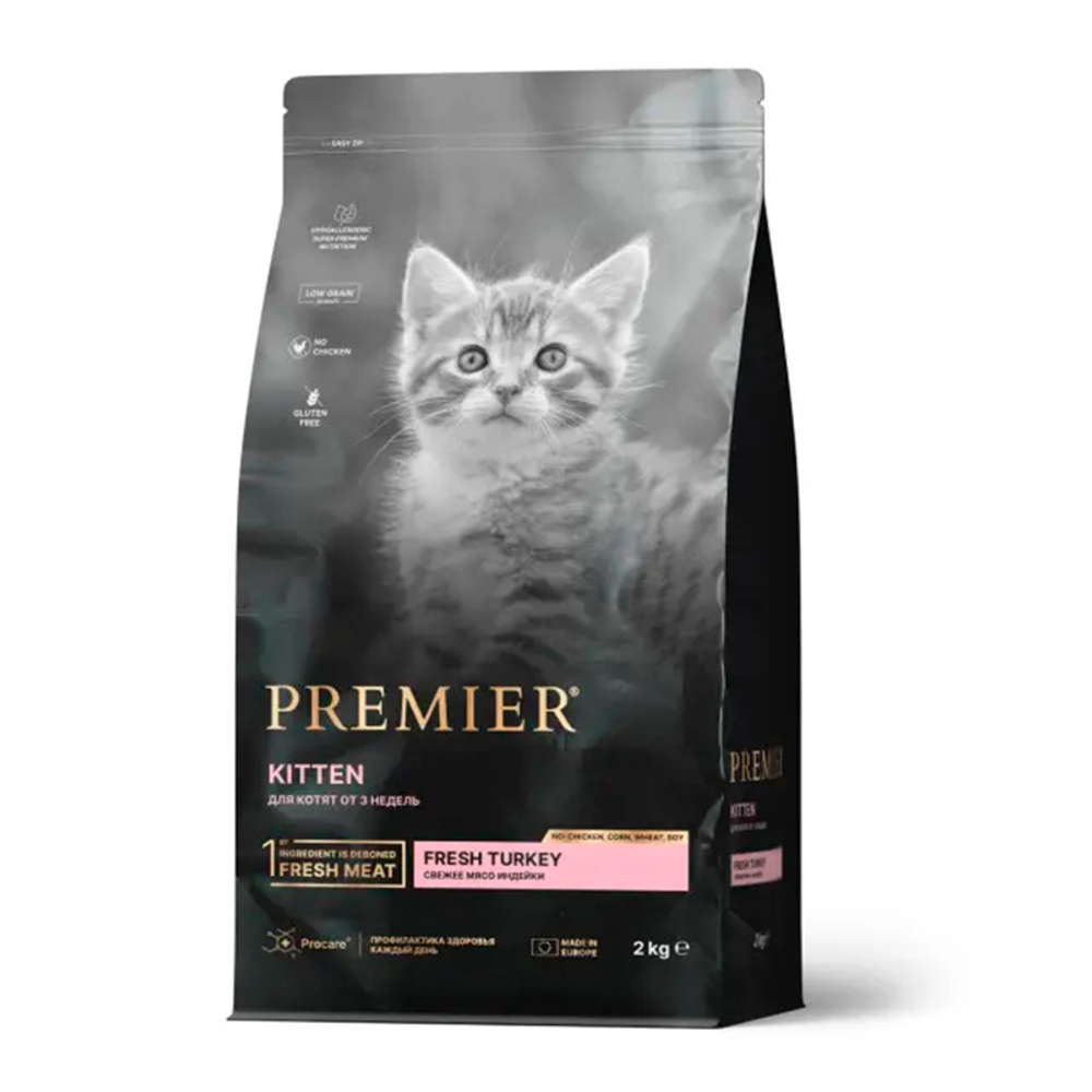 Сухой корм Premier Cat Turkey Kitten, для котят, беременных/кормящих кошек, со свежей индейкой, 2 кг