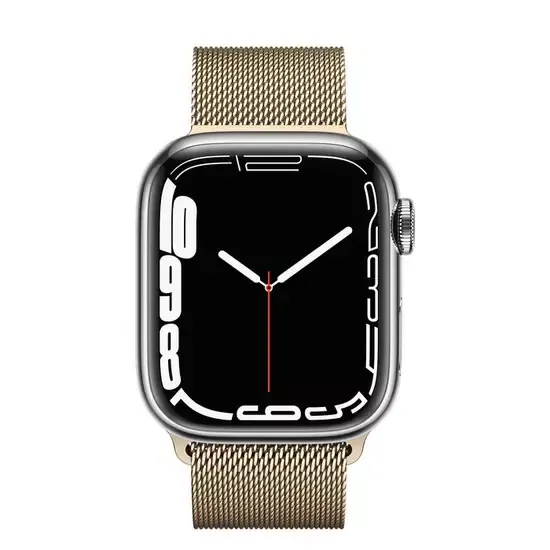 Apple Watch Series 7 (GPS + Cellular) Silver Stainless Steel Case with Gold Milanese Loop 41mm
