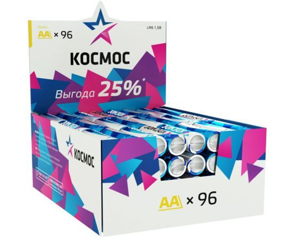 Космос Батарейка AA, L (щелочной) тип, 1,5 В, 96 шт