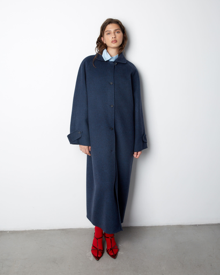 Пальто из мягкой шерсти Стелла Маккартни синий меланж