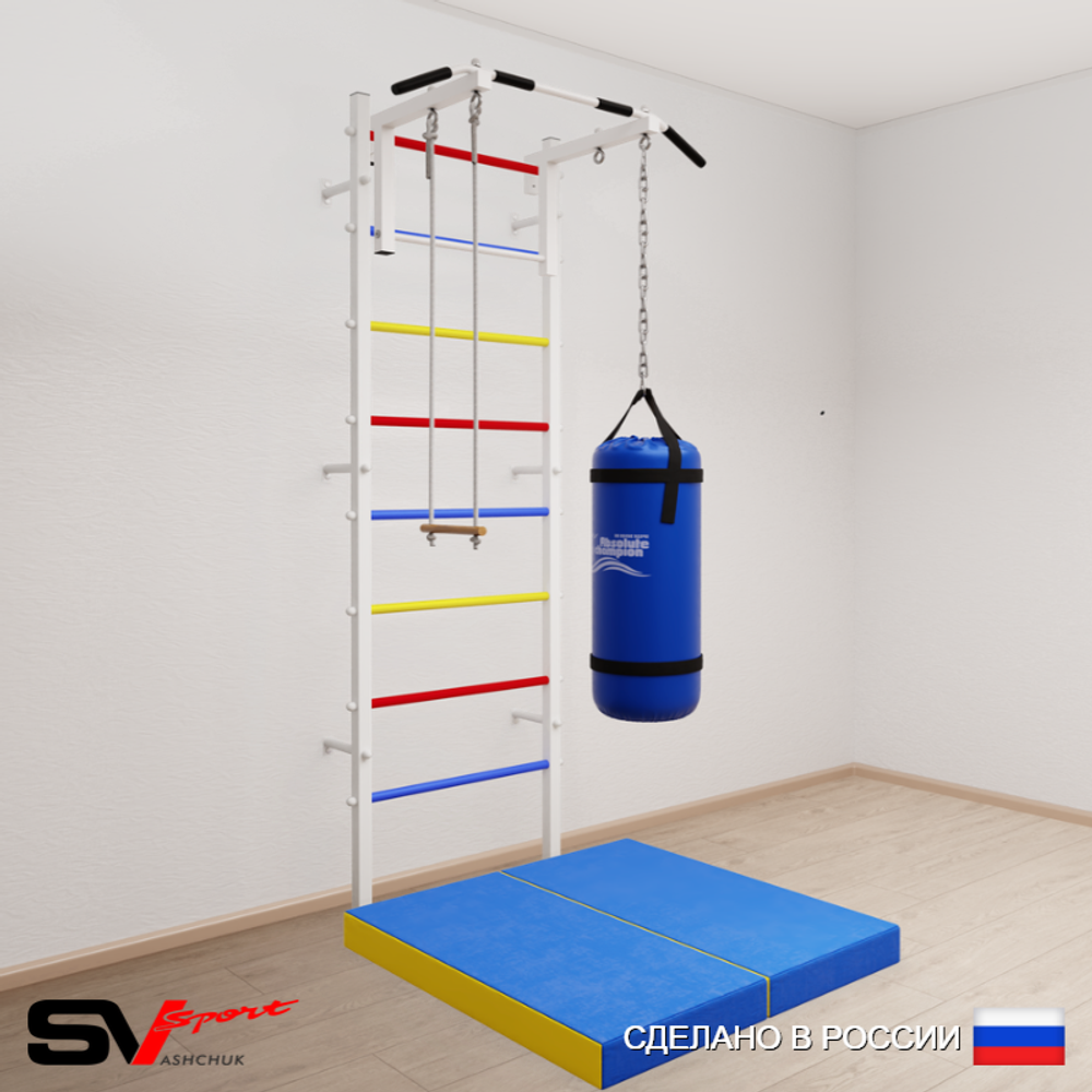 Шведская стенка Sv Sport 5126 (Турник стандарт/Трапеция/Цепь/Мешок 22кг/Мат 1м)