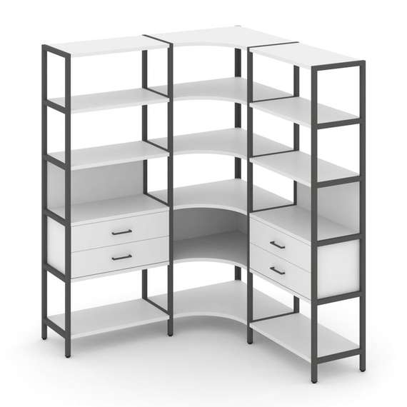 Shelf System Трехсекционный угловой стеллаж пятиярусный с ящиками SN.STMU-531 Белый/Металл Антрацит