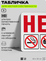 Табличка для частной территории "Не курить, не есть, не пить", на дом, для участка и организаций, предупреждающая, 40х30 см, Silver Plane x Айдентика Технолоджи
