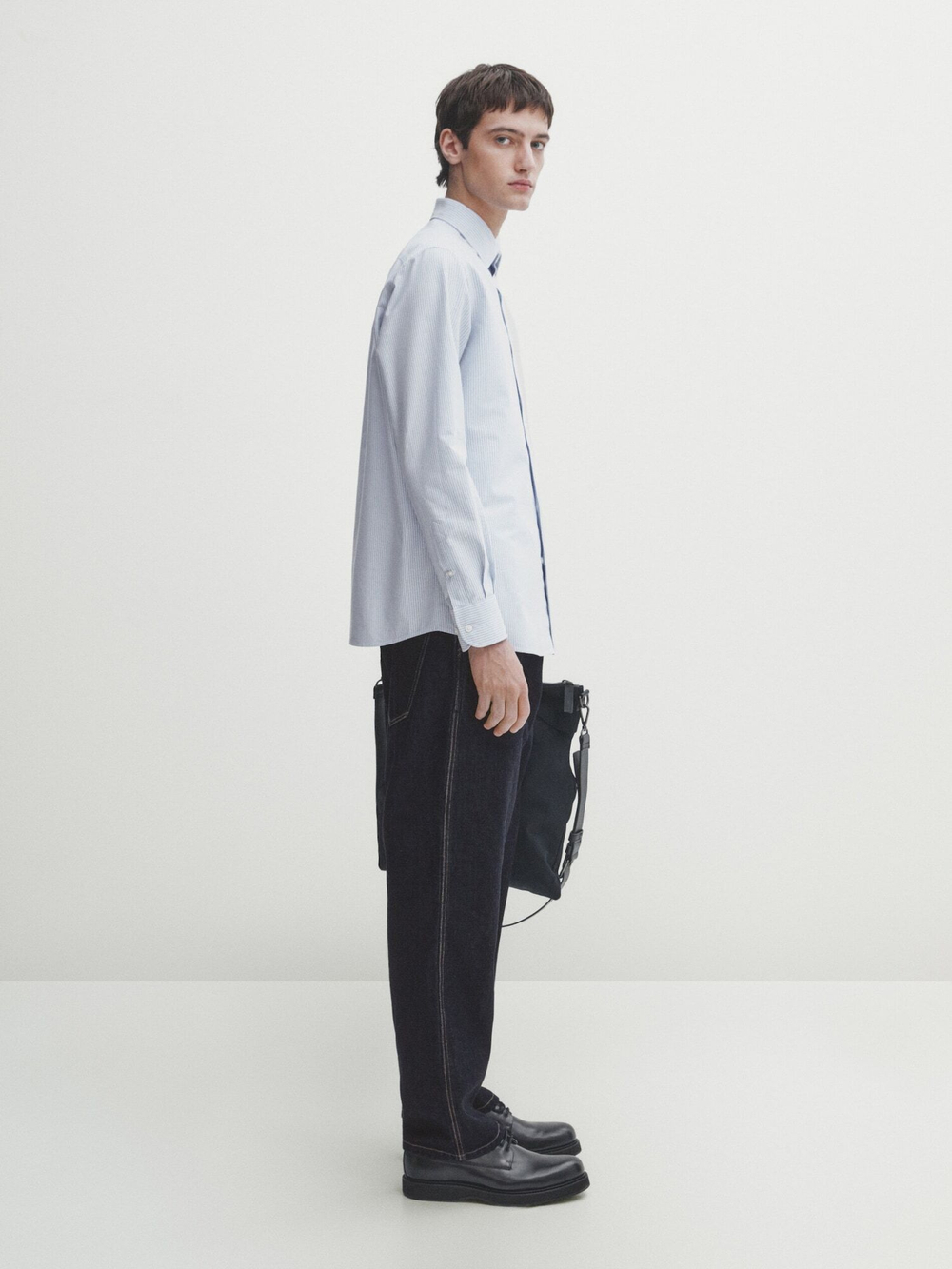 Massimo Dutti Рубашка оксфорд классического кроя в полоску, голубой